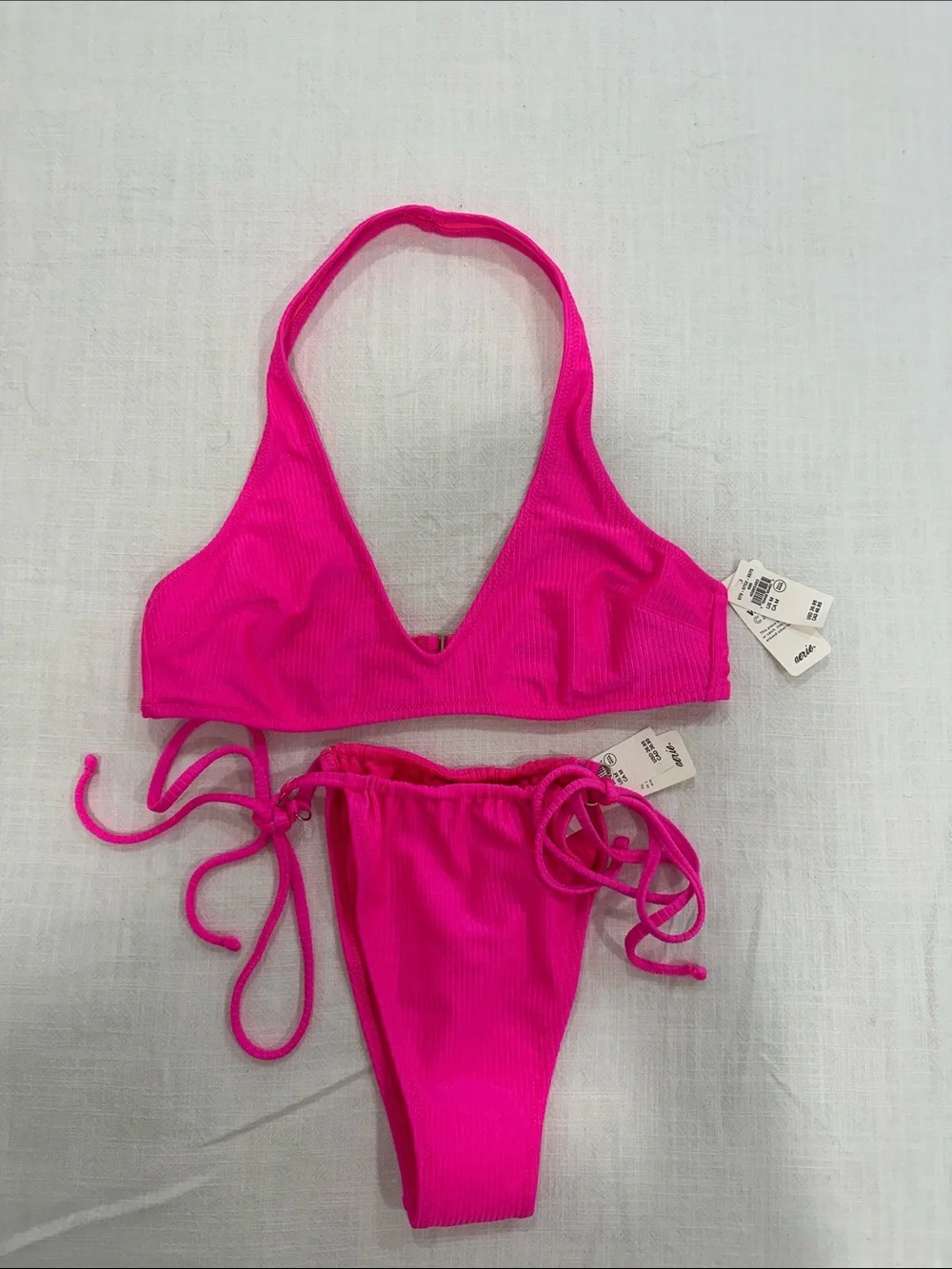 Aerie Shine Rib Miami Pink Bikini Set Size M – NWT